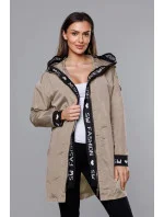 Tenká béžová dámská bunda s ozdobnou lemovkou (B8145-12)