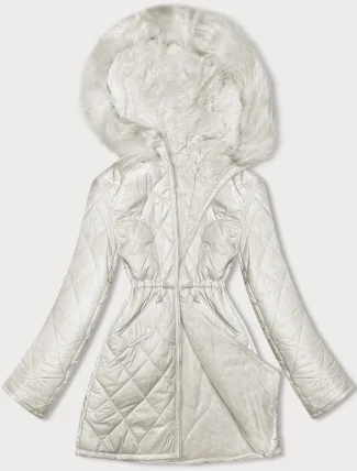 Oboustranná dámská prošívaná bunda - kožíšek v barvě ecru (H-897-11)