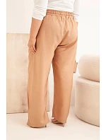 Dámské bavlněné kalhoty Plus Size s gumou v pase camelové