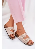 Dámské Textilní Pantofle Na Korek Platformě S Přezkami Béžové Osoffe