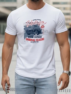 Pánské bavlněné tričko s potiskem VINTAGE CAR FashionStreet white NX5082R