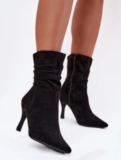 Dámské Kotníkové Boty Na Podpatku S Vrásčeným Nárt Eko Semiš Zámek Černé Ulisse