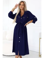 531-6 Midi košilka se zlatými knoflíky a vázáním - ZELENÁ