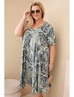 Dámské viskózové šaty Plus Size s krátkým rukávem a paisley střihem khaki