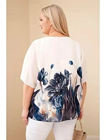 Dámská halenka Plus Size s květinovým potiskem a volným rukávem jeansová Dámská halenka Plus Size s květinovým potiskem a volným rukávem jeansová