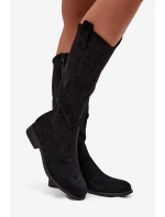 Dámské Kozačky Síťované Na Ploché Podpatky S Bar ski HY52 534 Černé