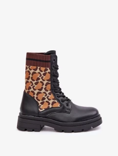 Dámské kotníkové boty Workery s ponožkou v leopardím vzoru černé Penthis