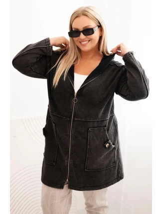 Dámská mikina Plus Size s kapucí a kapsami, černá Dámská mikina Plus Size s kapucí a kapsami, černá