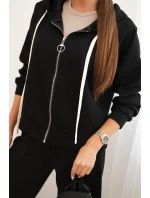 Dámská souprava máslo s širokými nohavicemi a mikinou na zip černý Dámská souprava máslo s širokými nohavicemi a mikinou na zip černý