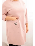 Dámské šaty Plus Size máslo s kapsou a rukávem 3/4 pudrově růžová