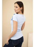 Dámská pruhovaná blůza s volánkem u výstřihu modrá