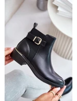 Dámské botky Chelsea na nízkém podpatku zateplené se zlatou sponou černé Inomira