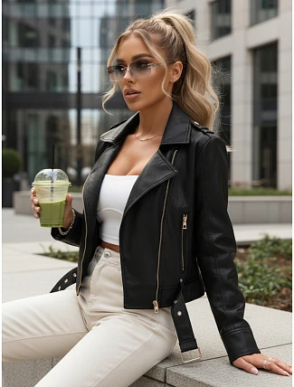 Dámská bunda z ekokůže na zip ramones černá FashionStreet TY5648 Dámská bunda z ekokůže na zip ramones černá FashionStreet TY5648