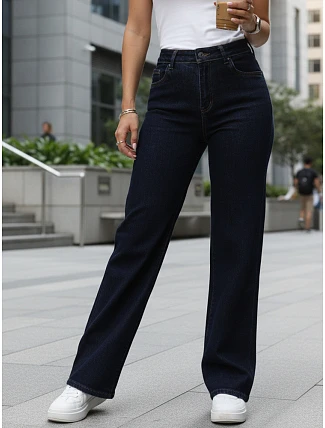 Dámské džíny s vysokým pasem a širokými nohavicemi tmavě modré FashionStreet UY2940