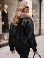 Dámská zimní kožená bunda s kožešinou, černá, FashionStreet TY6029 Dámská zimní kožená bunda s kožešinou, černá, FashionStreet TY6029
