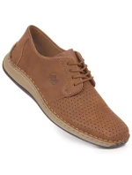 Kožené polobotky Rieker M RKR528 hnědé s ažurovým vzorem