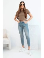 Dámské kalhoty M.sara s push-up efektem a středním pasem jeansové modré