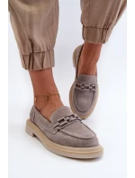 Dámské semišové mokasíny na plochém podpatku s ozdobou D&A TW101 Šedé Dámské semišové mokasíny na plochém podpatku s ozdobou D&A TW101 Šedé