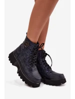 Dámské kožené botky na platformě Artiker – tmavě modré