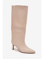 Dámské nazouvací kozačky na jehlovém podpatku Olivienne – světle béžové