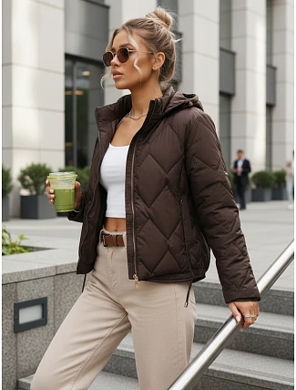 Dámská přechodná prošívaná bunda s kapucí hnědá FashionStreet TY5670
