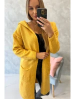 Svetr s kapucí a kapsami hladký hořčicový