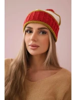 Dámská čepice Kinga K297 rudá+světlá khaki+ecru Dámská čepice Kinga K297 rudá+světlá khaki+ecru