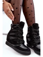 Kožené Boty Na Podpatku Šněrované Černé Amria