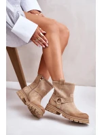 Dámské Zamszové Botky Na Plochém Podpatku Bežové Lewski 3610