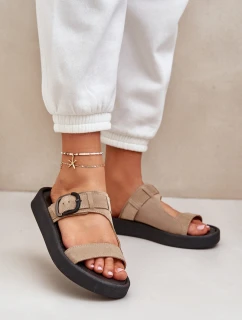 Dámské Semišové Pantofle Na Platformě Béžové Zazoo 3024