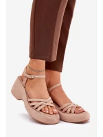 Sandály Na Platformě A Klínu Z Eko Semiše Béžové Nendal