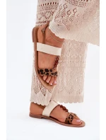 Ploché Dámské Sandály S Korálky Leopardí Hnědé Virona