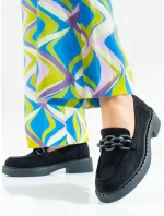 Stylové černé  mokasíny dámské na plochém podpatku