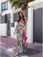 Dlouhé zelené dámské šaty s gumou v pase (8183) Dlouhé zelené dámské šaty s gumou v pase (8183)