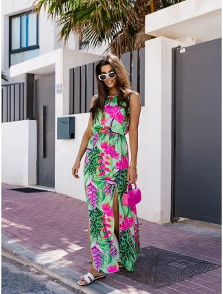 Dlouhé zelené dámské šaty s gumou v pase (8183) Dlouhé zelené dámské šaty s gumou v pase (8183)