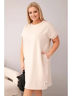 Dámské šaty Plus Size s krátkým rukávem a kapsami béžová