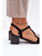 Kožené Sandály Na Podpatku S Ozdobou D&A JC51-842 Černé