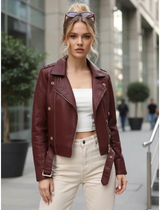 Dámské kožené ramonesky se zipy vínové FashionStreet TY5640