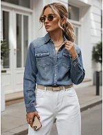 Dámská džínová košile s knoflíky, tmavě modrá, FashionStreet DY0491