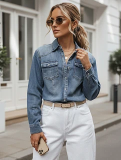 Dámská džínová košile s knoflíky, tmavě modrá, FashionStreet DY0491