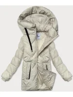 Prošívaná dámská bunda v barvě ecru s kapucí Glakate (LU-24029#) Prošívaná dámská bunda v barvě ecru s kapucí Glakate (LU-24029#)