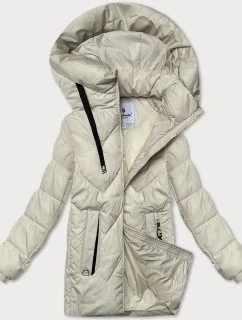 Prošívaná dámská bunda v barvě ecru s kapucí Glakate (LU-24029#)