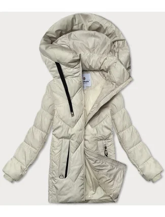 Prošívaná dámská bunda v barvě ecru s kapucí Glakate (LU-24029#) Prošívaná dámská bunda v barvě ecru s kapucí Glakate (LU-24029#)