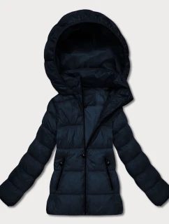 Tmavě modrá dámská prošívaná zimní bunda v délce k bokům (T3-2656#-99)