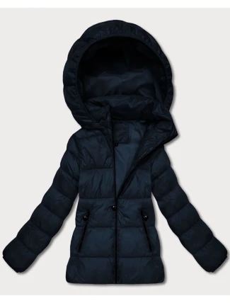 Tmavě modrá dámská prošívaná zimní bunda v délce k bokům (T3-2656#-99)