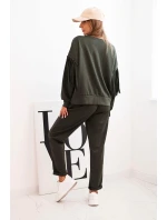 Dámský komplet máslový s třásněmi na rukávech khaki