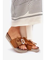 Dámské Sandály Na Platformě S Mašlí A Dekorativní Broží Hnědé Lenela