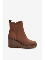 Zateplené boty na platformě z eko semiše hnědé Mavona