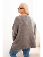 Dámský svetr Plus Size z akrylu s volným střihem a 3/4 rukávem grafitový