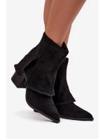 Dámské kotníkové boty na podpatku s otočeným horním lemem Černé Idalia